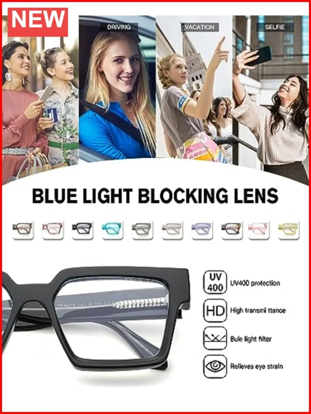 Oversized Square Blue Light Blocking Glasses Full Rim Metal Frame